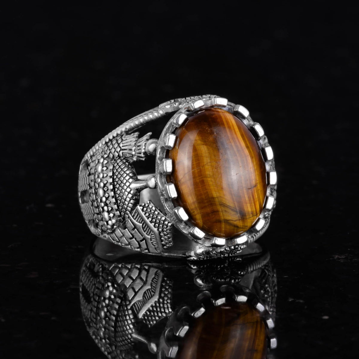 Natural Tiger's Eye Stone Ring, 925 Sterling Silver Men's Ring, Stylish Design — 4
