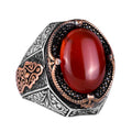 Natural Red Agate Stone Ring - 925 Sterling Silver