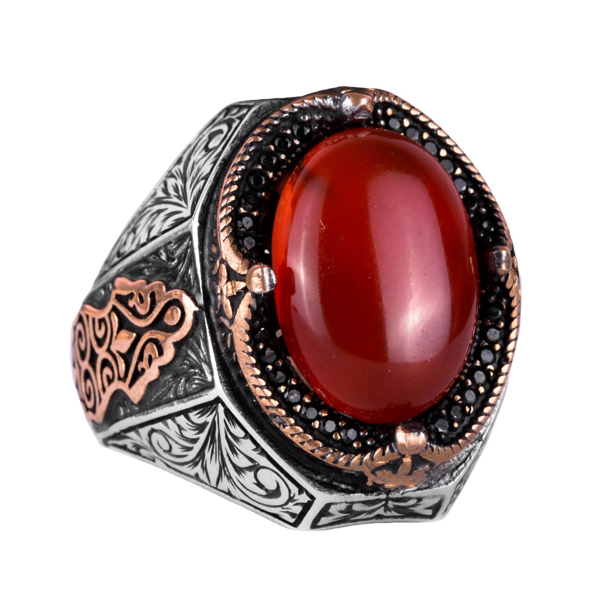 Natural Red Agate Stone Ring - 925 Sterling Silver