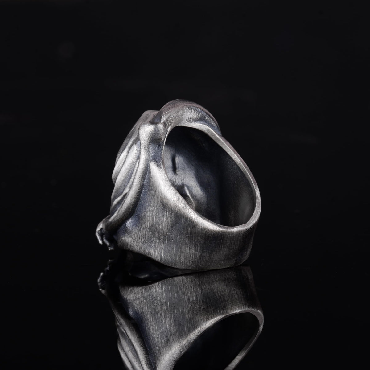 KAMBO 925 Sterling Silver Death Angel Skull Ring – Gothic Men's Silver Ring – Handmade Biker Jewelry – Skeleton Hooded Design (Silver) — 7