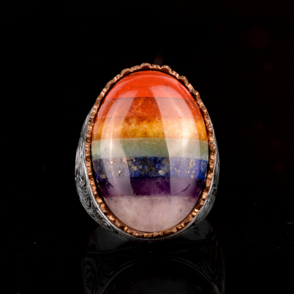 Silver Men's Ring, Rainbow Ring, Multicolor Ring — 5