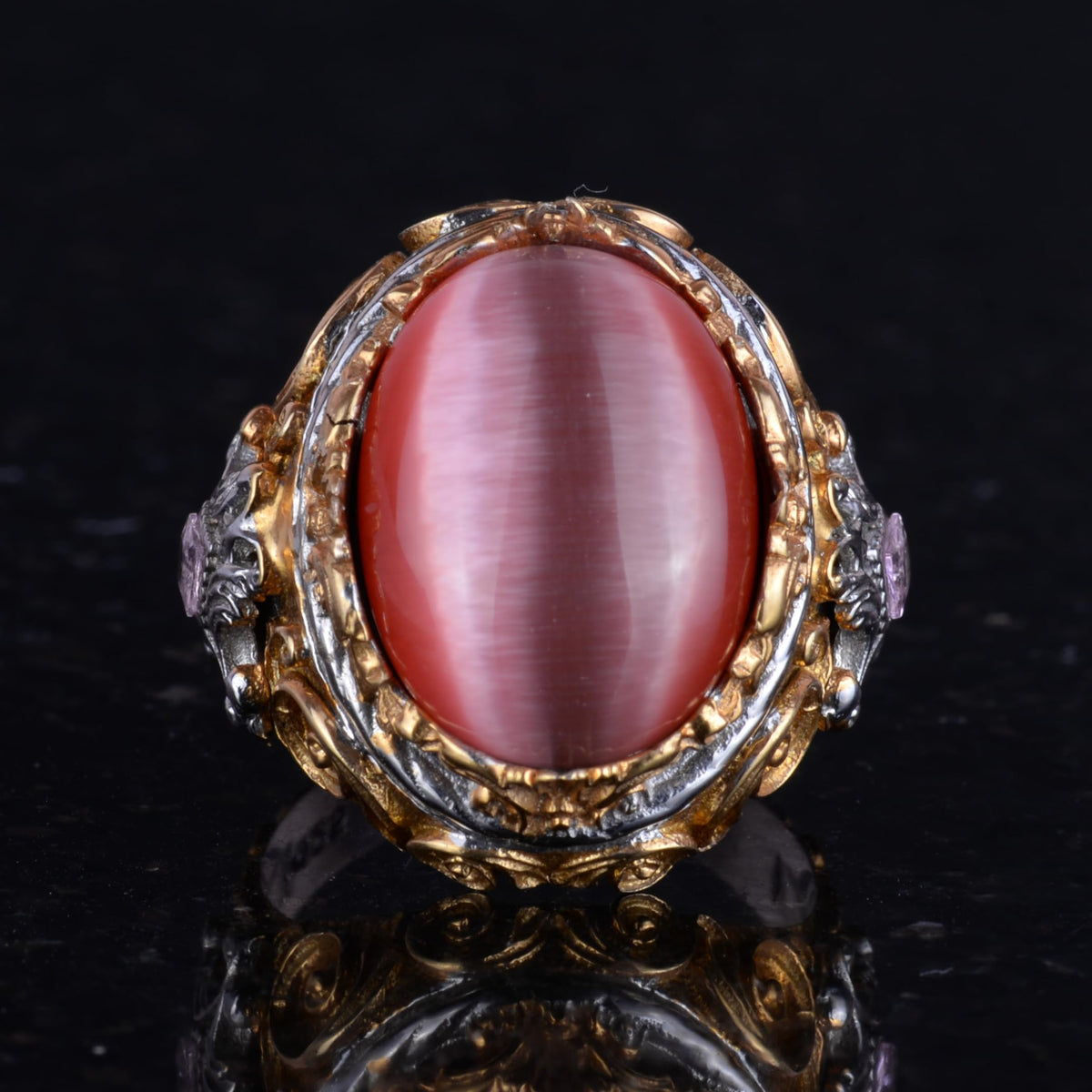 KAMBO Created Stone Men's Ring - Sultan Ring - Handmade 925 Sterling Silver Ring - Unique Ring (Created Cat's Eye) — 4