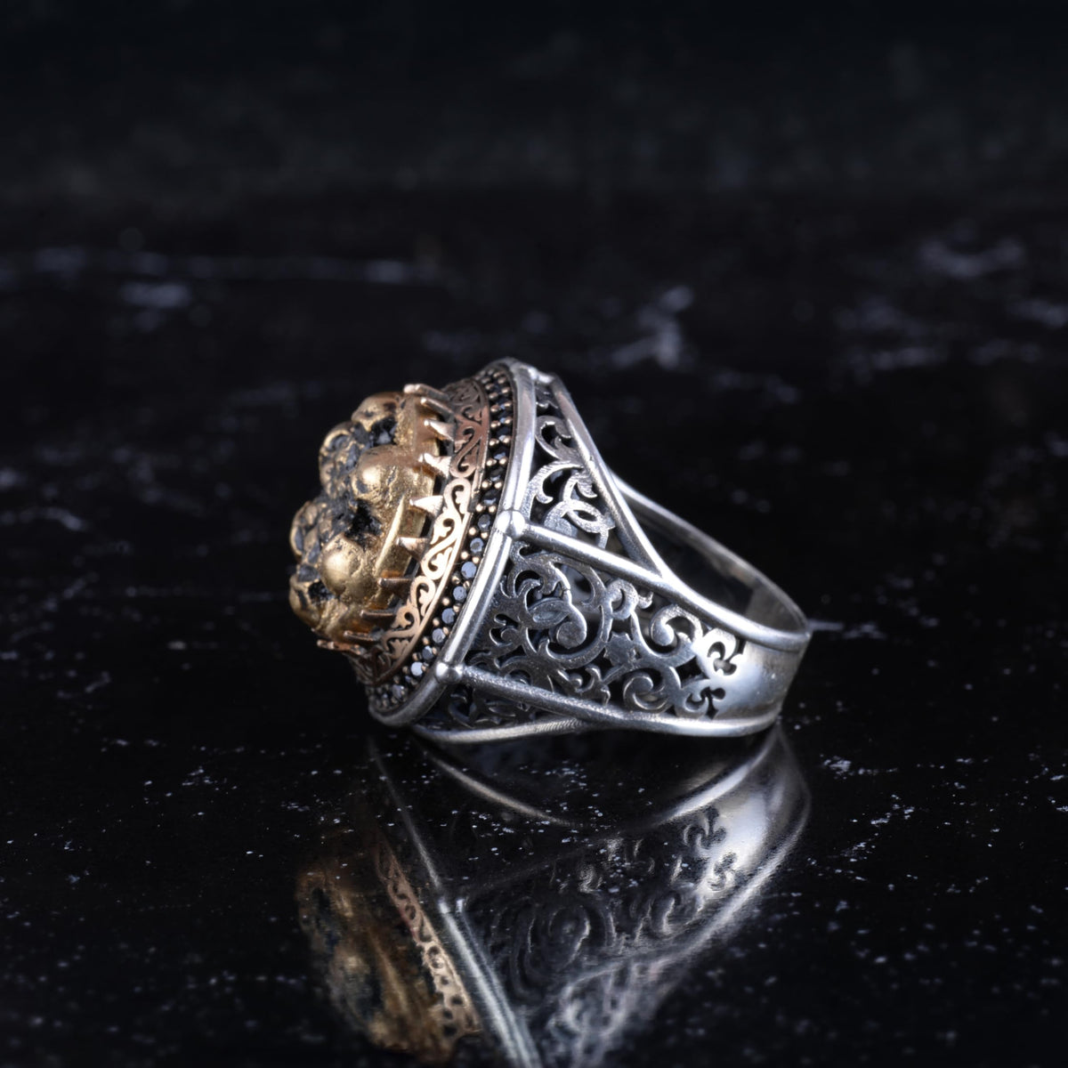 KAMBO Symbol Ring for Men 925 Sterling Silver Round Ring with Bronze Detail Handmade Ottoman Style Statement Jewelry (Skull) — 6
