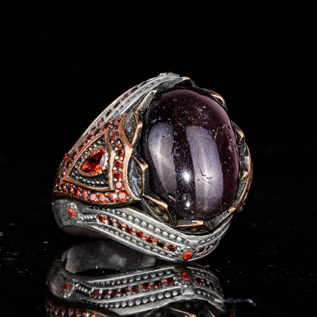 925 Sterling Silver Men's Ring with Natural Star Garnet Stone (Model-2) — 6