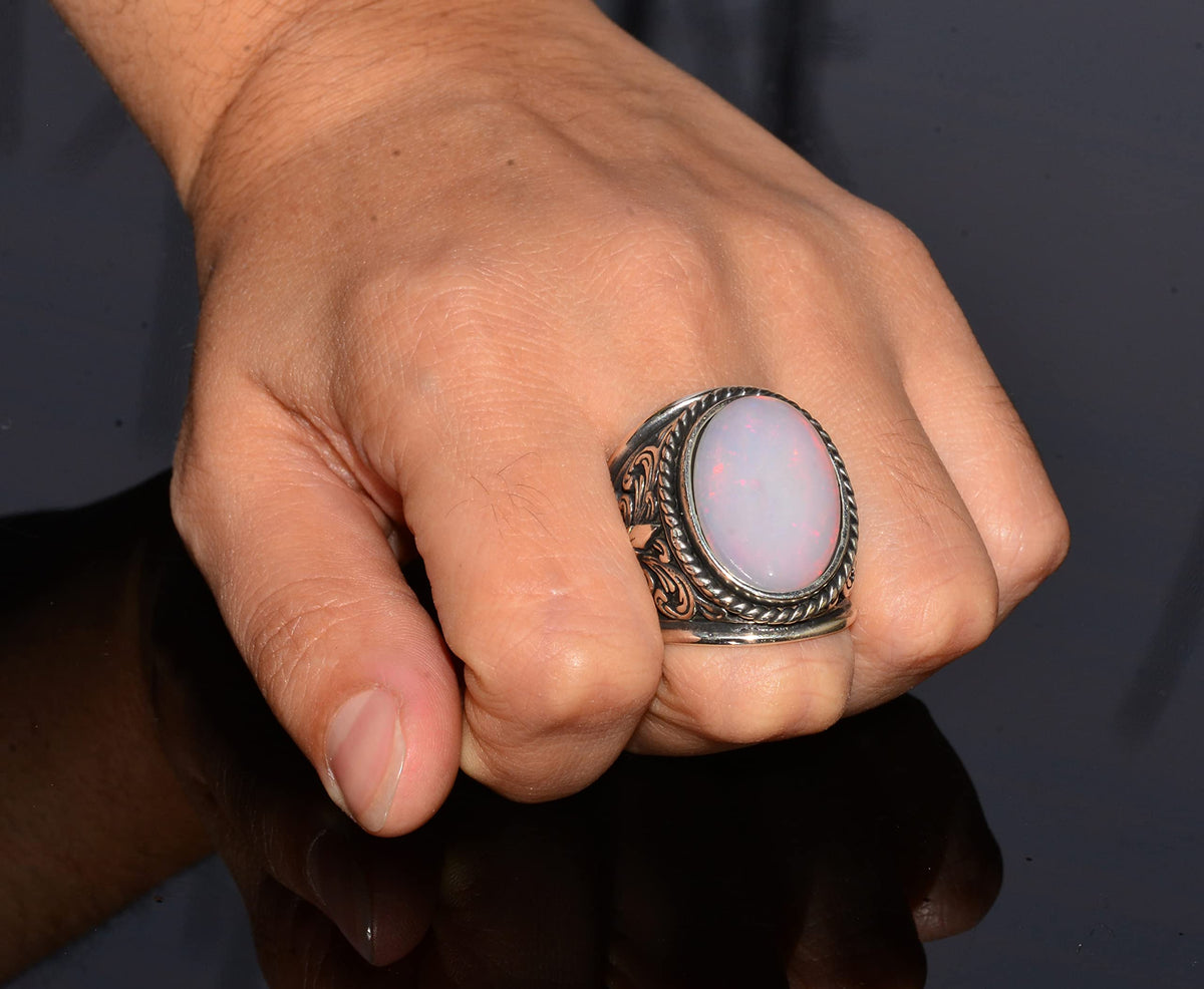 Real Natural Australian Opal 10.00 Carat Silver Ring — 7