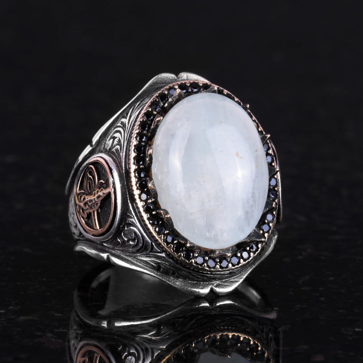 925 Sterling Silver Men's Ring - Handcrafted Elegance with Natural Stone (Aquamarine) — 2