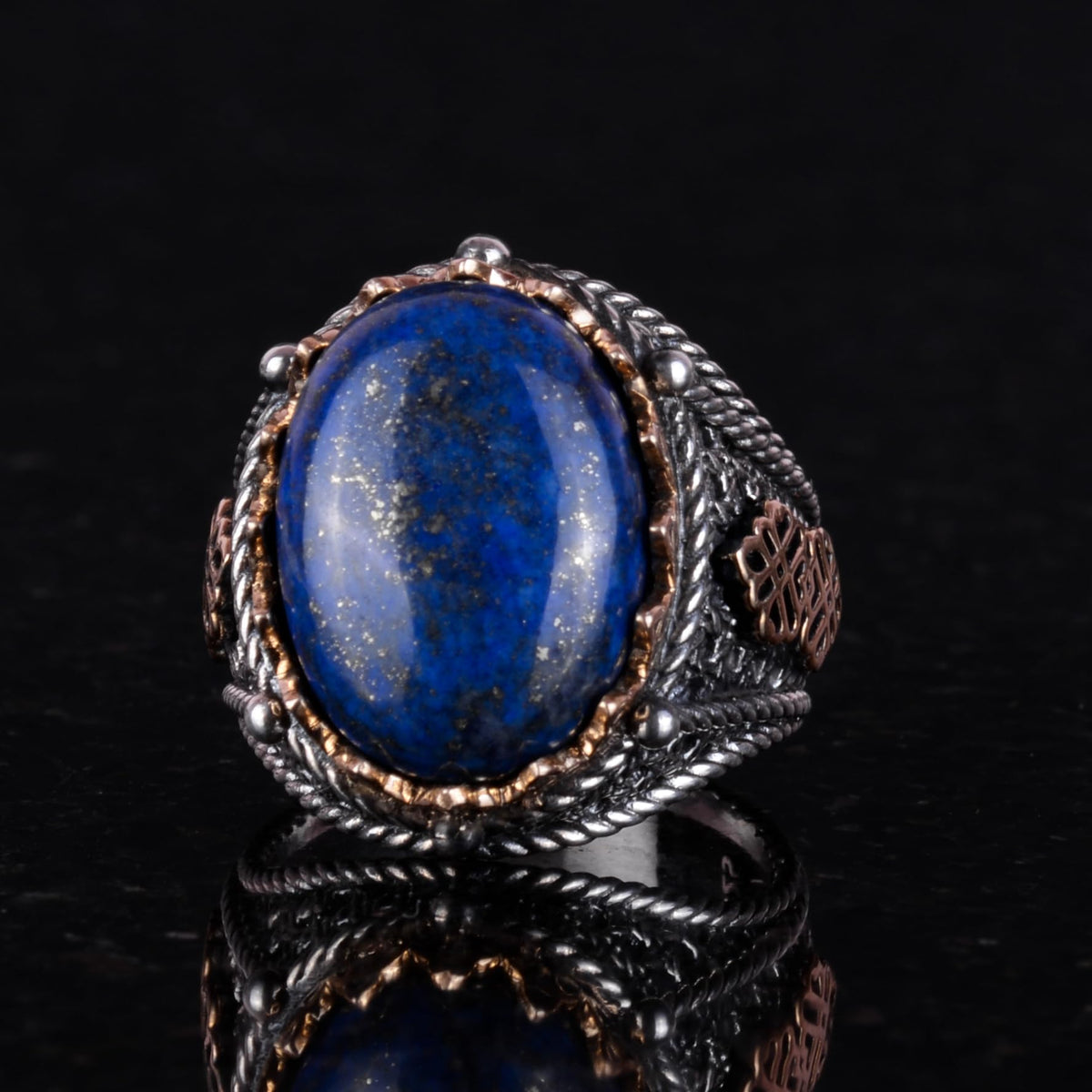 Natural Lapis Lazuli Stone Ring, 925 Sterling Silver Men's Ring, Wisdom and Truth Design — 4