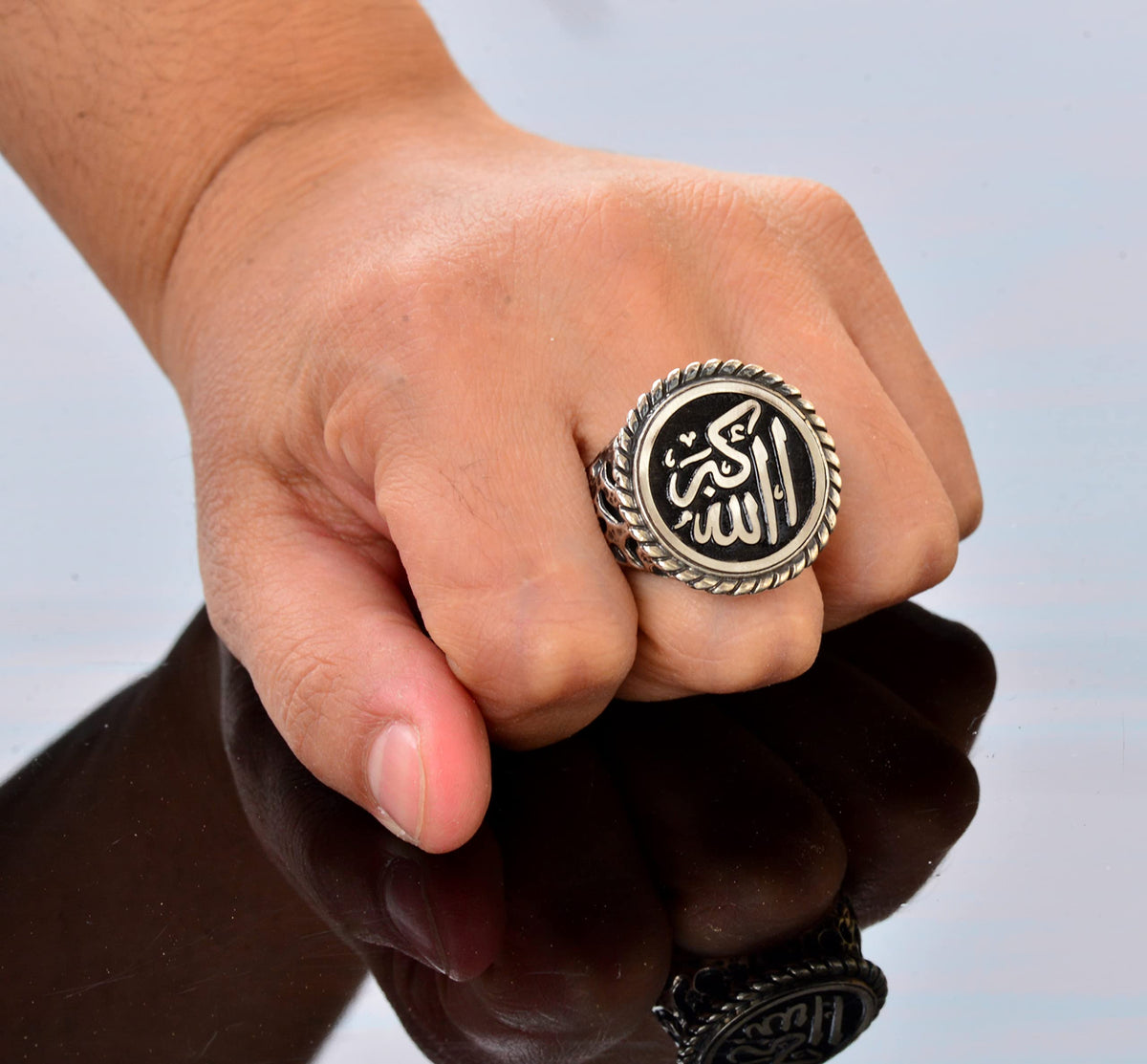 Handcrafted 925 Sterling Silver Men's Ring - Detailed Religious Design - Islamic Ring — 7