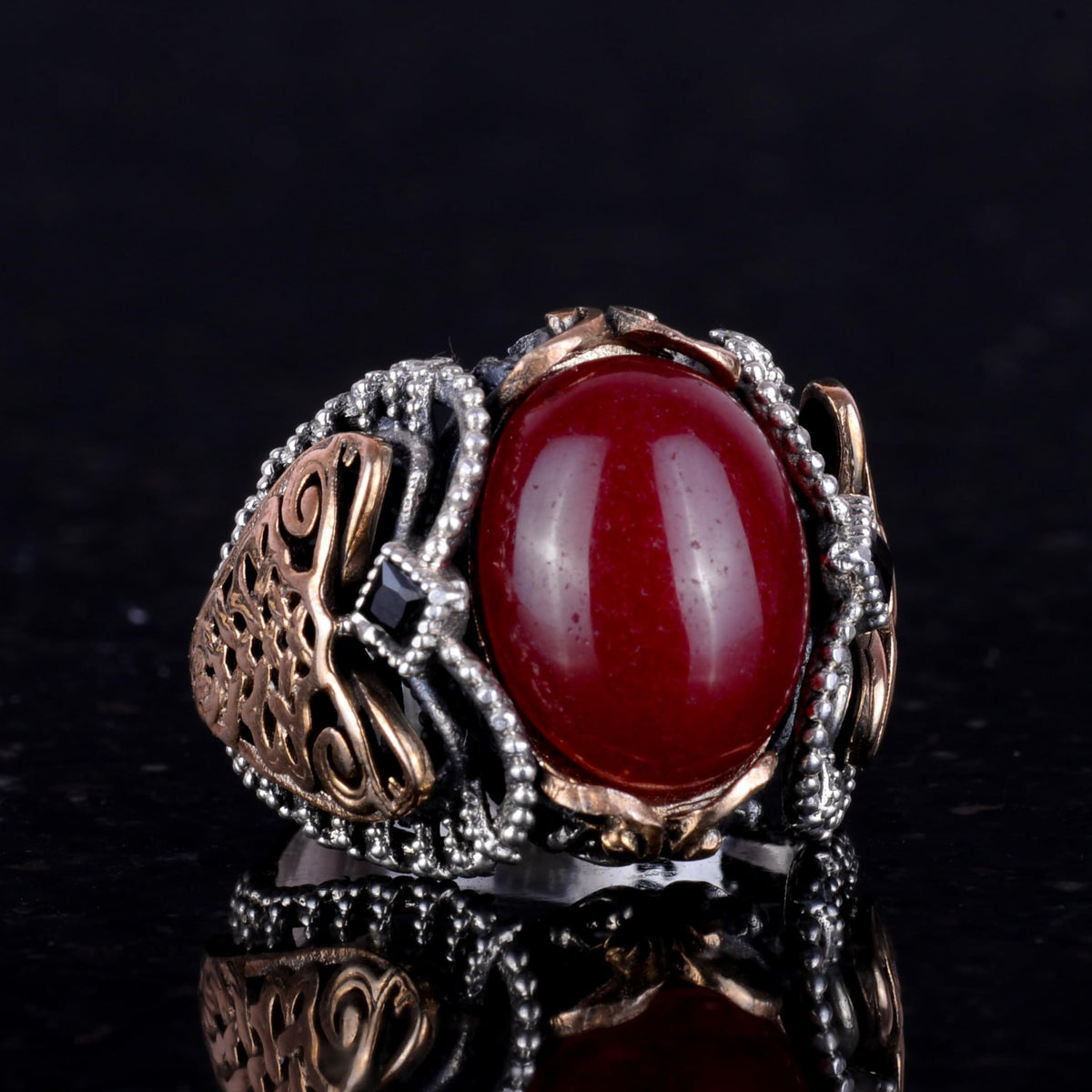 925 Sterling Silver Ring, Natural Cabochon Ruby Gemstone Ring — 5