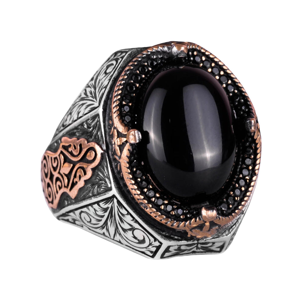 Natural Onyx Stone Ring - 925 Sterling Silver Men's Ring