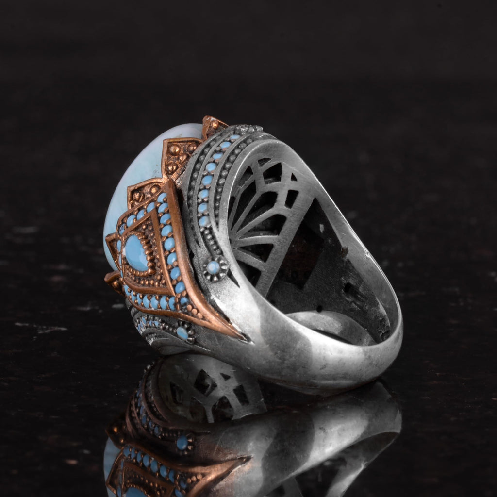 Natural Larimar Stone Handcrafted 925 Sterling Silver Ring — 7