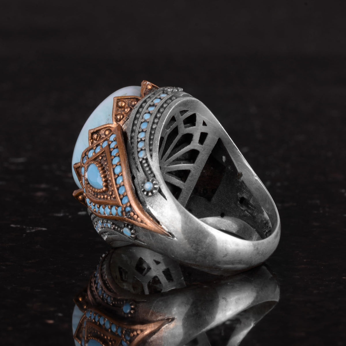 Natural Larimar Stone Handcrafted 925 Sterling Silver Ring — 7
