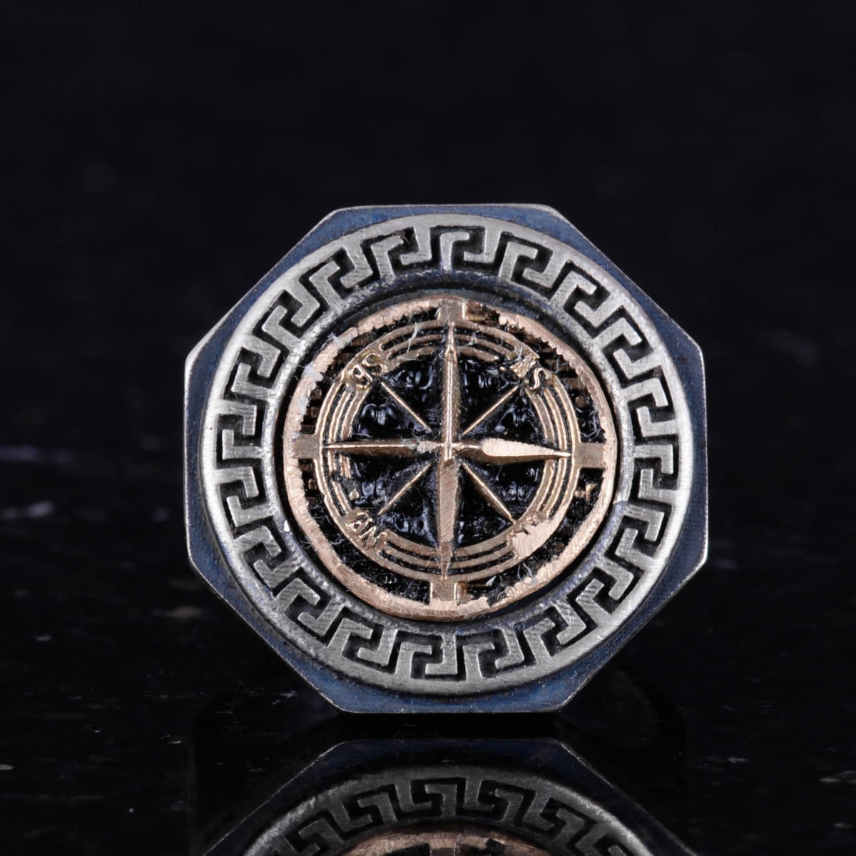 925 Sterling Silver Ring - Greek Key Design Men's Ring - Handmade Ring (Compass) — 4