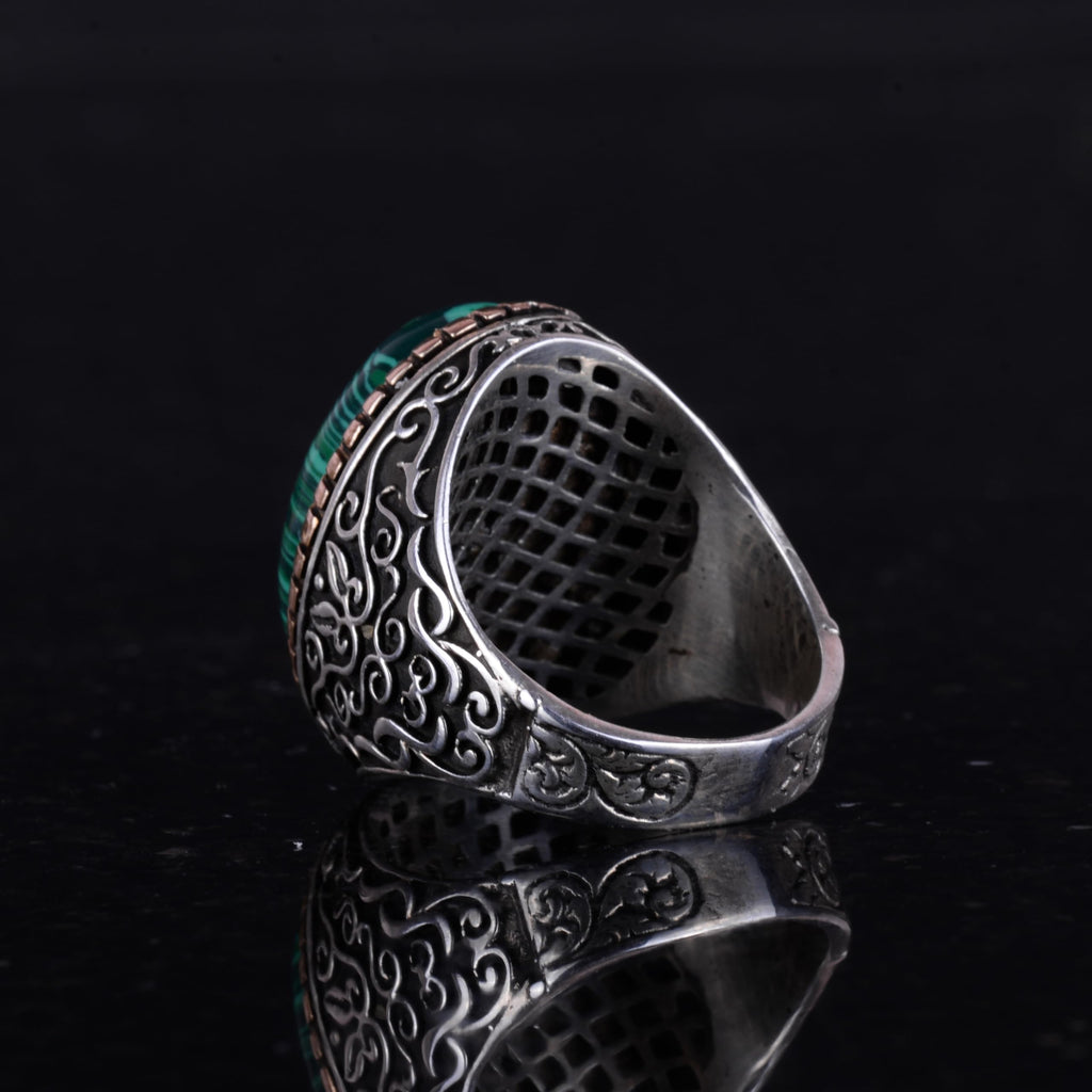 Big Ring, Natural Malachite Stone Ring, 925 Sterling Silver Men's Ring — 6