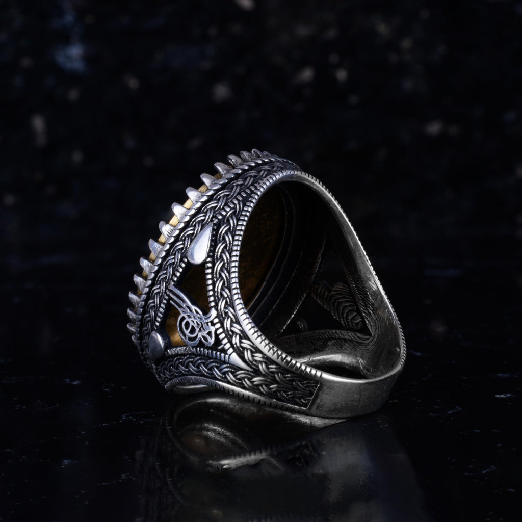 KAMBO Islamic Men's Ring – 925 Sterling Silver Arabic Calligraphy with Bronze Details – Handmade Islamic Symbol Men's Ring — 7