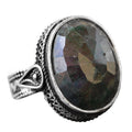 Silver Ring, Natural Emerald Stone, Vintage Design