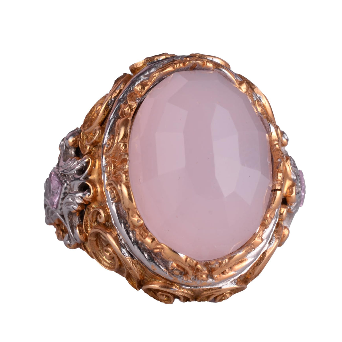 KAMBO Created Stone Men's Ring - Sultan Ring - Handmade 925 Sterling Silver Ring - Unique Ring (Created Rose Quartz)