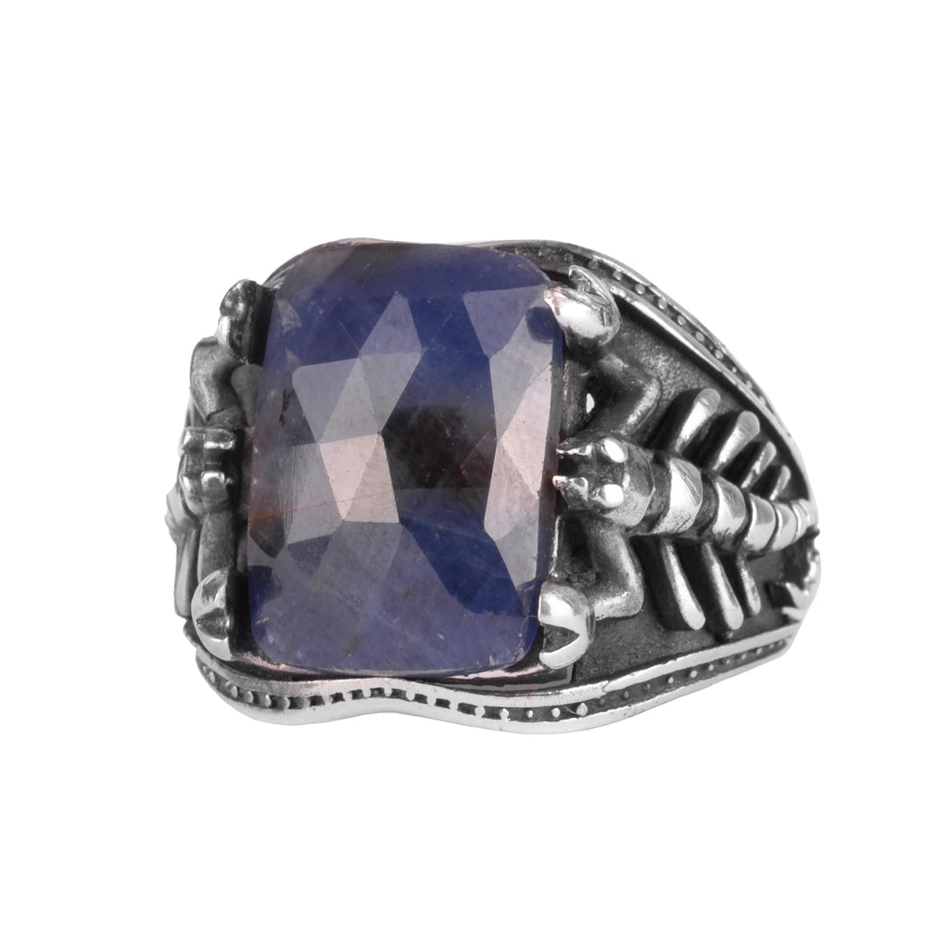 KAMBO 925 Sterling Silver Natural Sapphire Stone Men's Ring – Scorpion Design Handmade Statement Jewelry