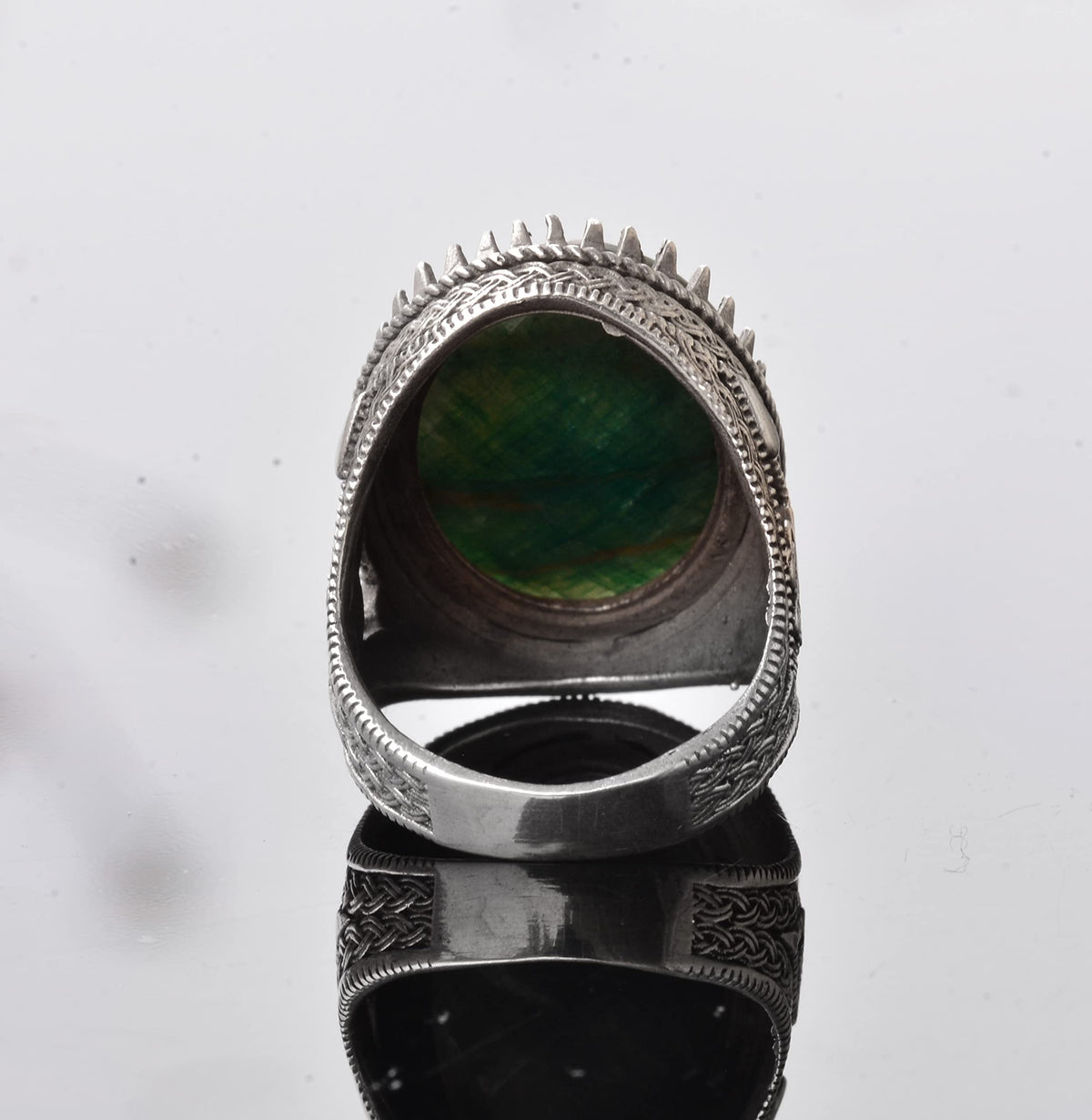 Handmade 925 Sterling Silver Men's Ring - Emerald Stone - Ottoman Design — 5