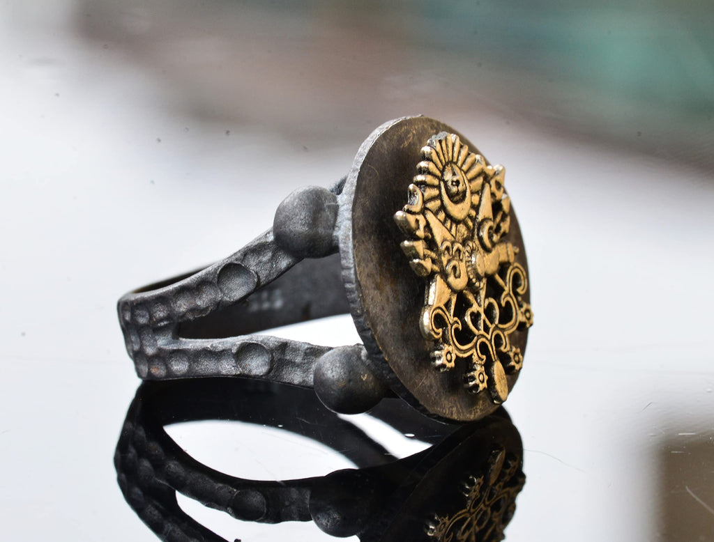Ottoman Empire Signet Bronze Piece, Signet Ring, Men's Sterling Silver Ring