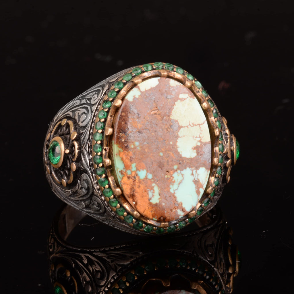 Handmade Natural Arizona Turquoise Stone Ring, 925 Sterling Silver, Sultan Ring (Model-3) — 5