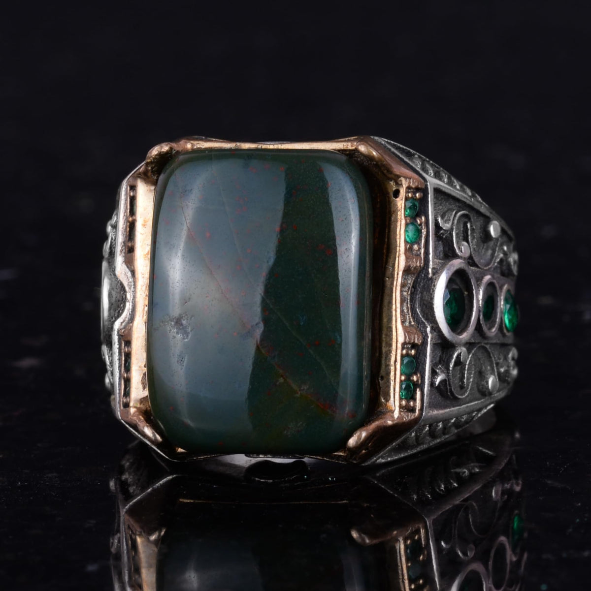 925 Sterling Silver Ring - Natural Bloodstone Ring - Handmade Ring — 6