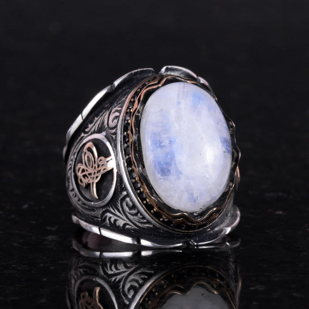 Natural Moonstone Ring - 925 Sterling Silver Men's Ring — 3