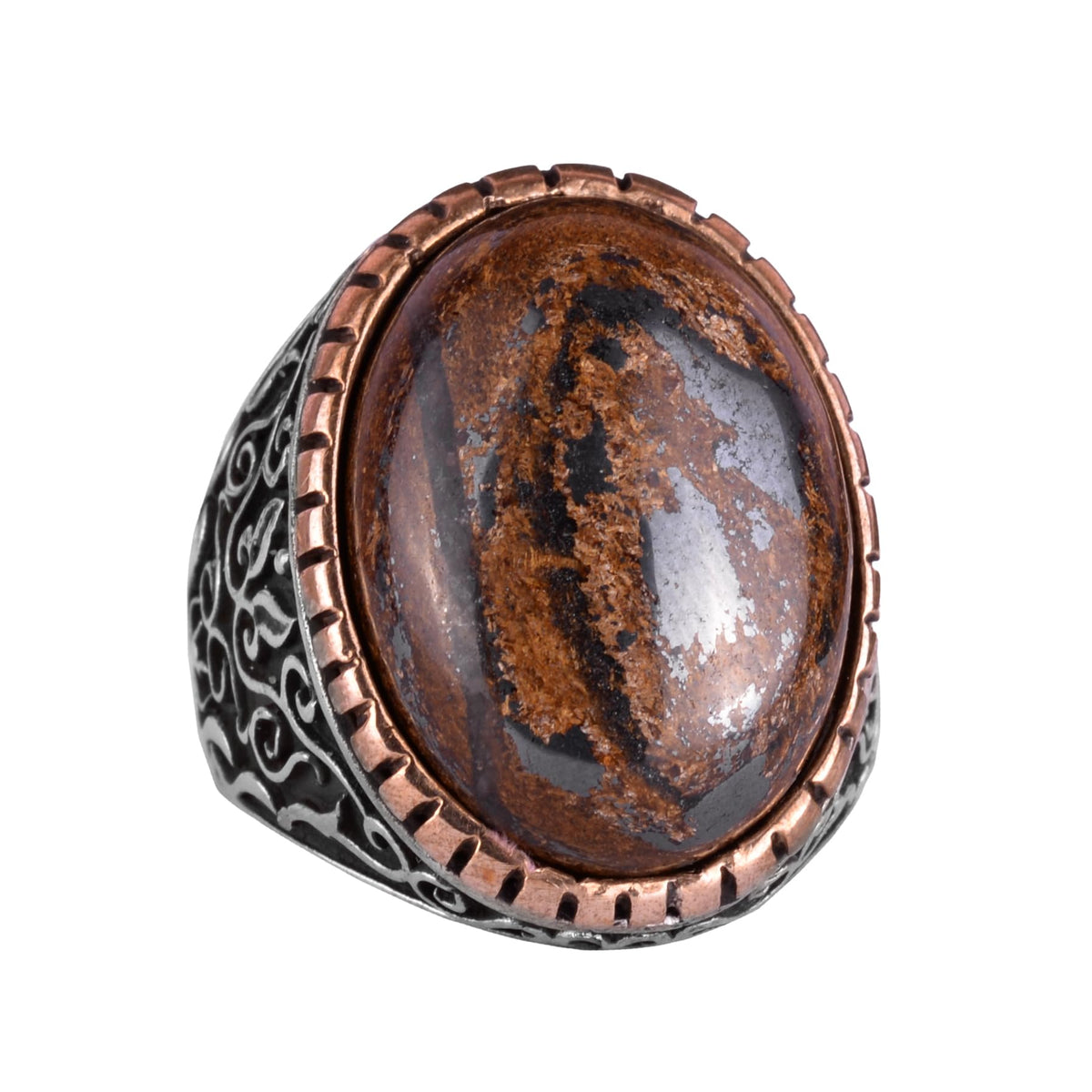 Handcrafted Natural Bronzite Stone Ring - 925 Sterling Silver