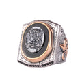 Black Patterned Stone Men's Large Ring – 925 Sterling Silver Vintage Statement Ring (Model-2)