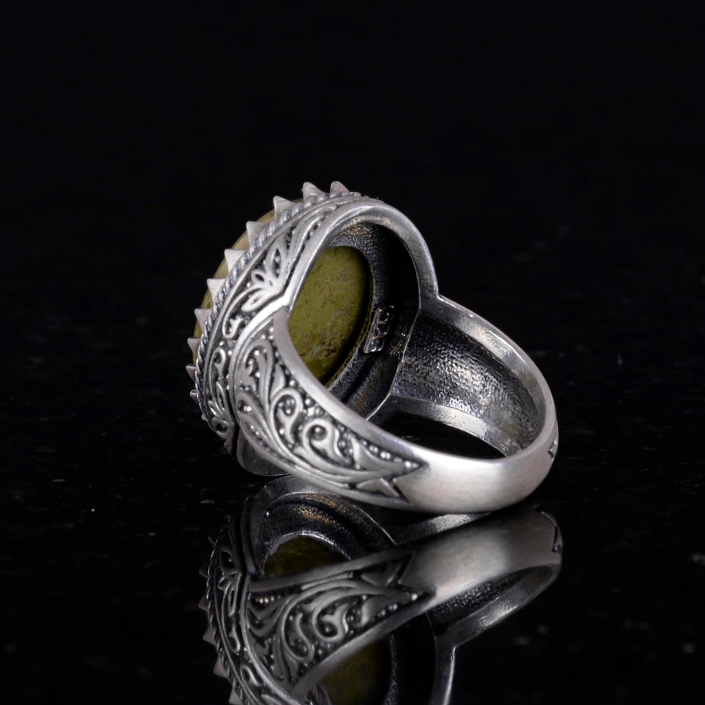 Handmade Unakite Stone Ring - 925 Sterling Silver Men's Ring — 4