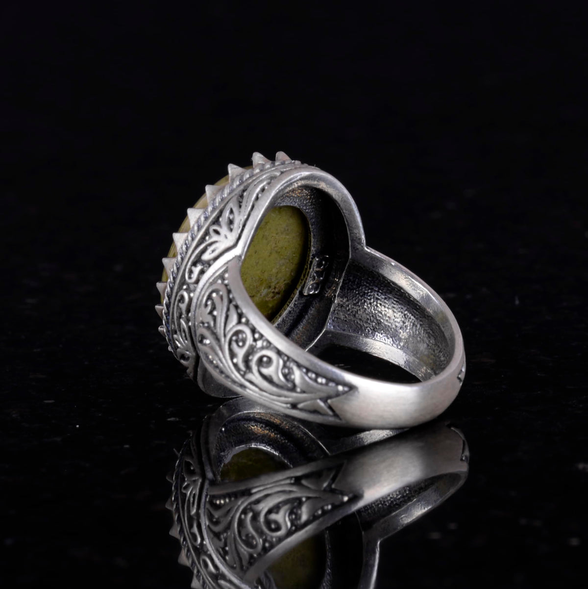 Handmade Unakite Stone Ring - 925 Sterling Silver Men's Ring — 4