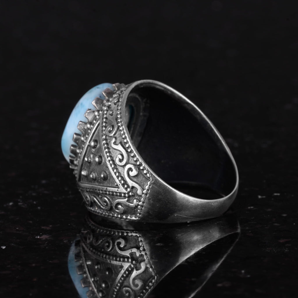 Natural Larimar Stone Ring, 925 Sterling Silver Men's Ring — 7