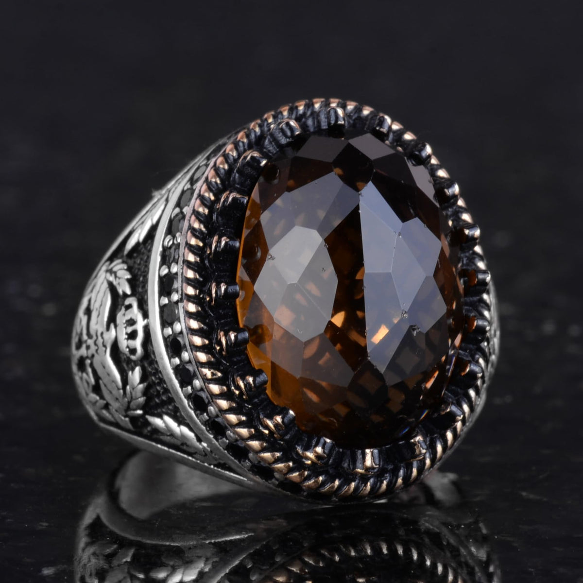 925 Sterling Silver Ring, Artificial Stone Ring, Eagle Symbol Ring, Handmade Ring (Artificial Smoky Topaz) — 5