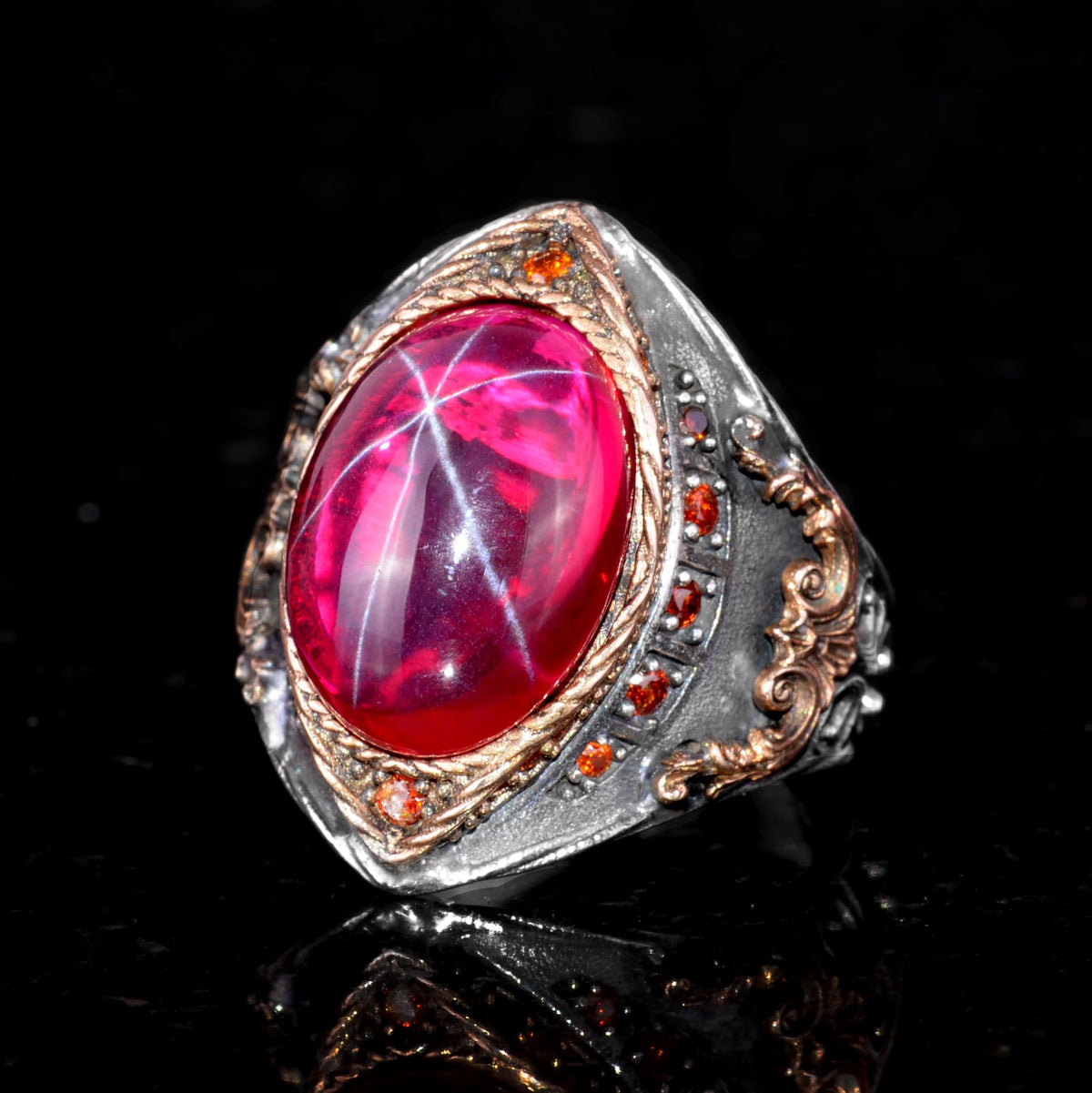 Natural Star Ruby Stone Ring - Handmade, 925 Sterling Silver — 4