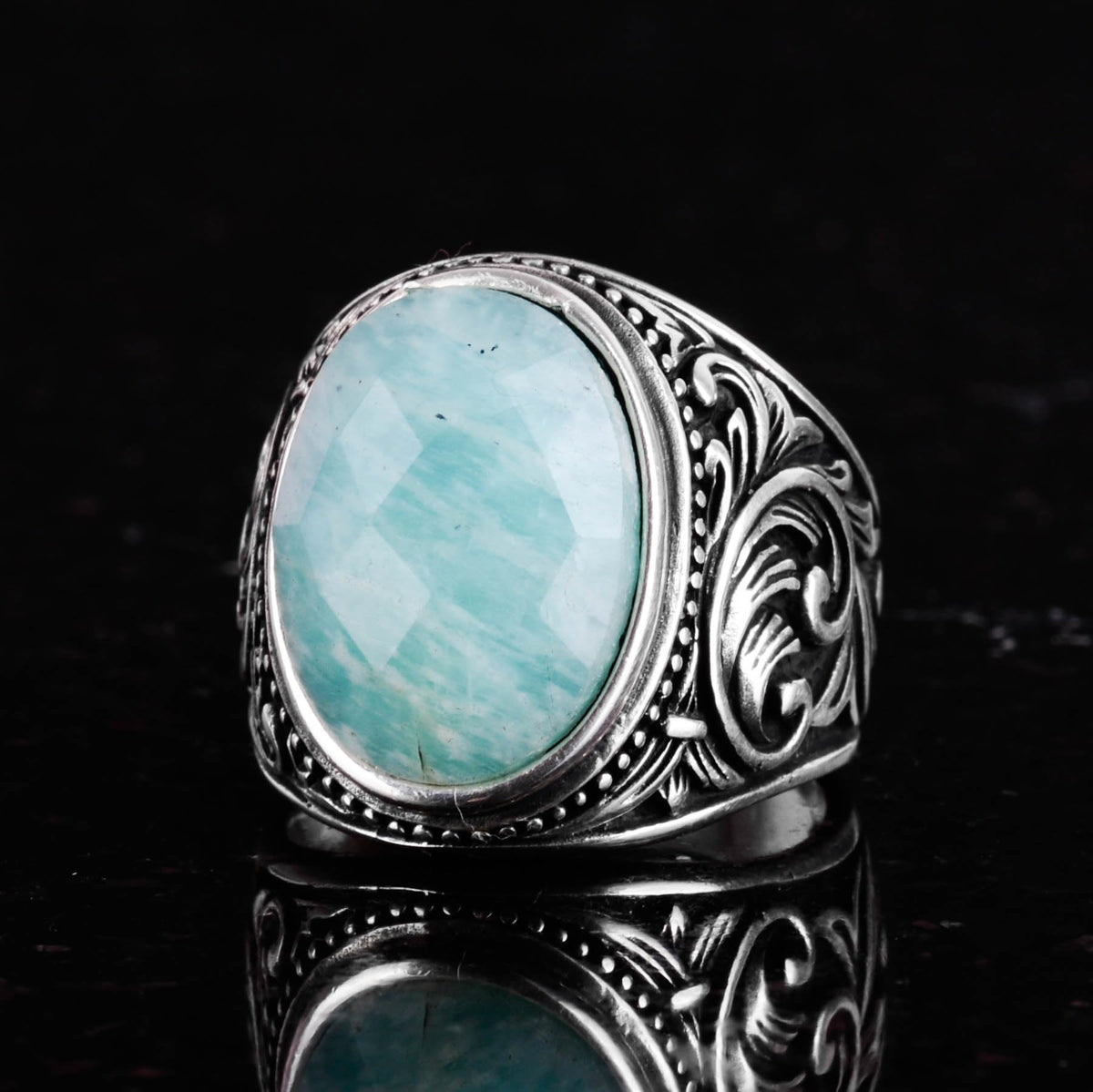 Stylish Handmade Natural Amazonite Stone Ring - 925 Sterling Silver — 6