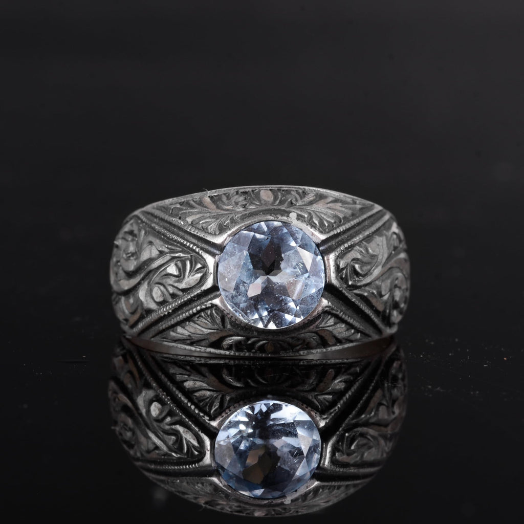 Real Natural Blue Topaz Gemstone Ring - Sterling Silver Unisex Ring