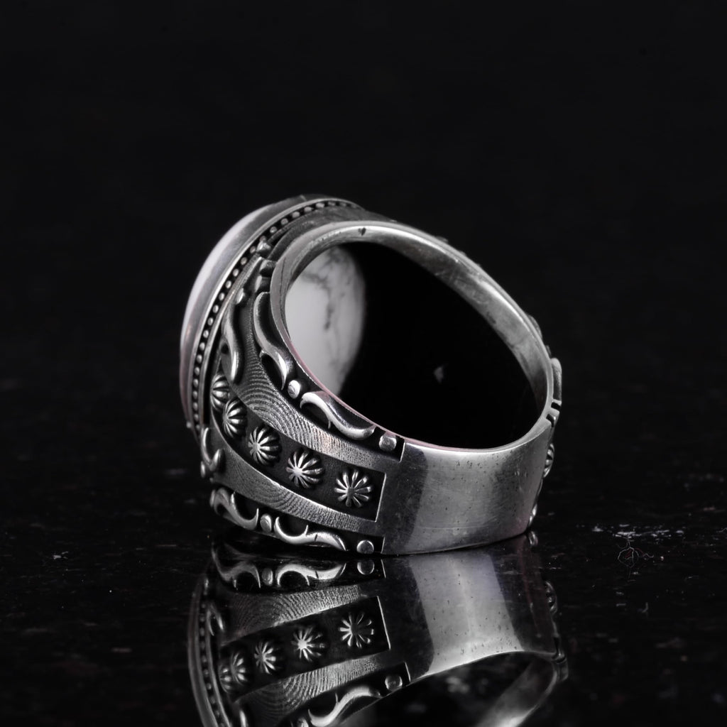 Natural Howlite Stone Silver Ring — 7