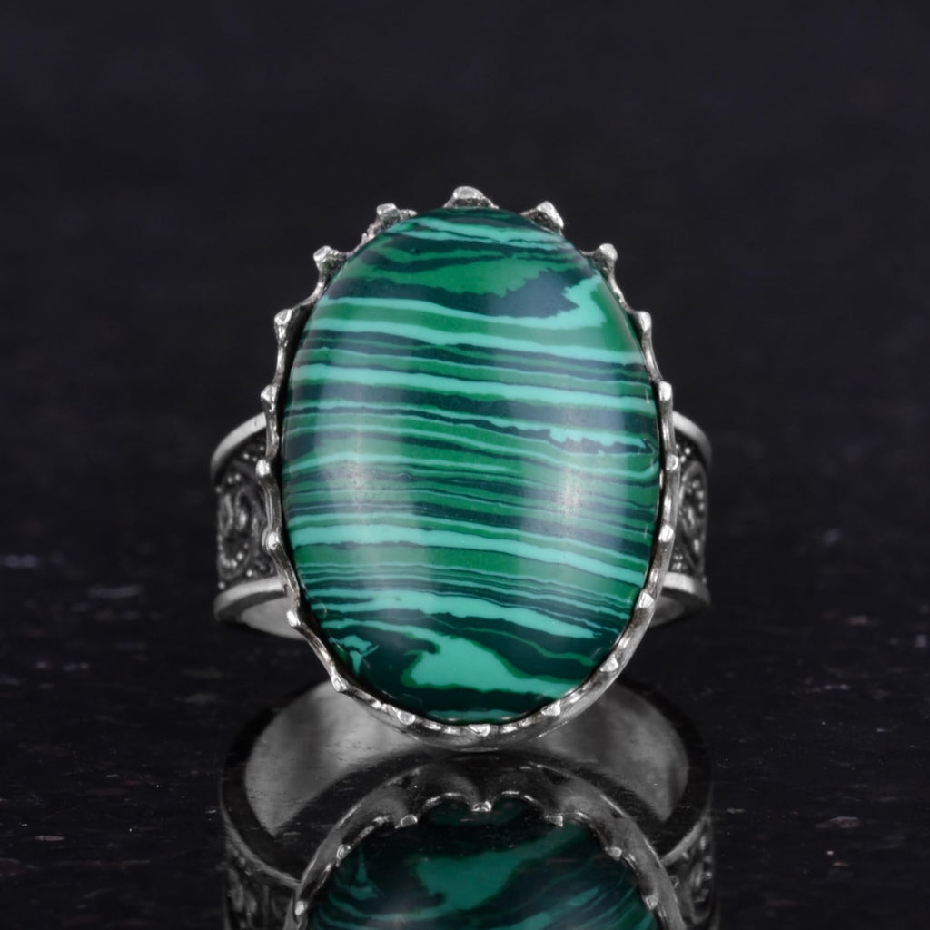 Natural Malachite Stone Ring - 925 Sterling Silver Handmade Ring — 4