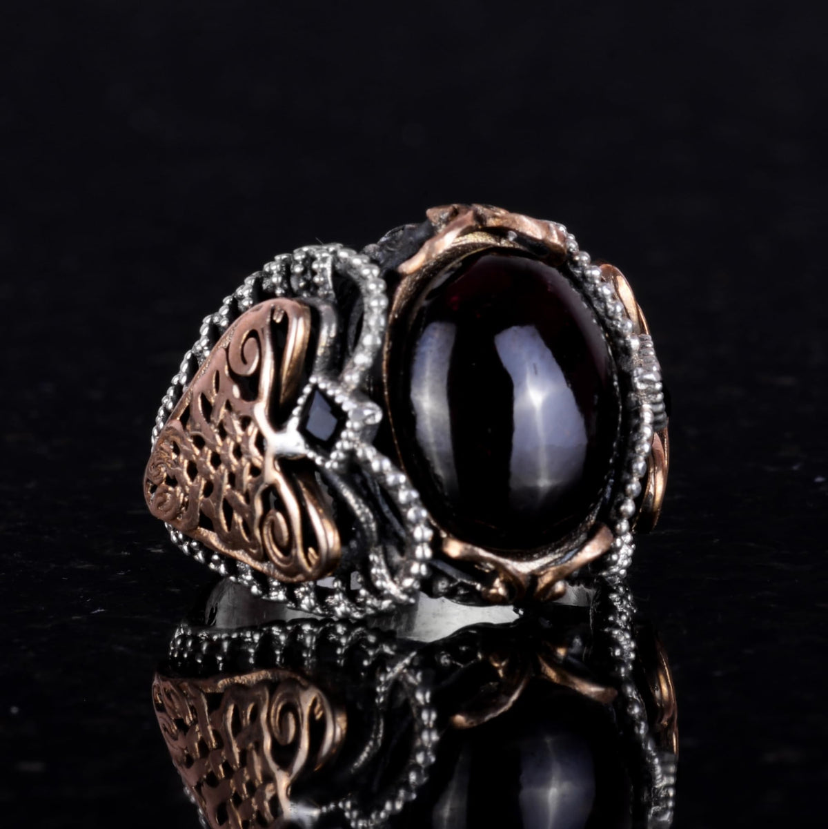 Natural Garnet Stone Ring, 925 Sterling Silver (Model-2) — 3