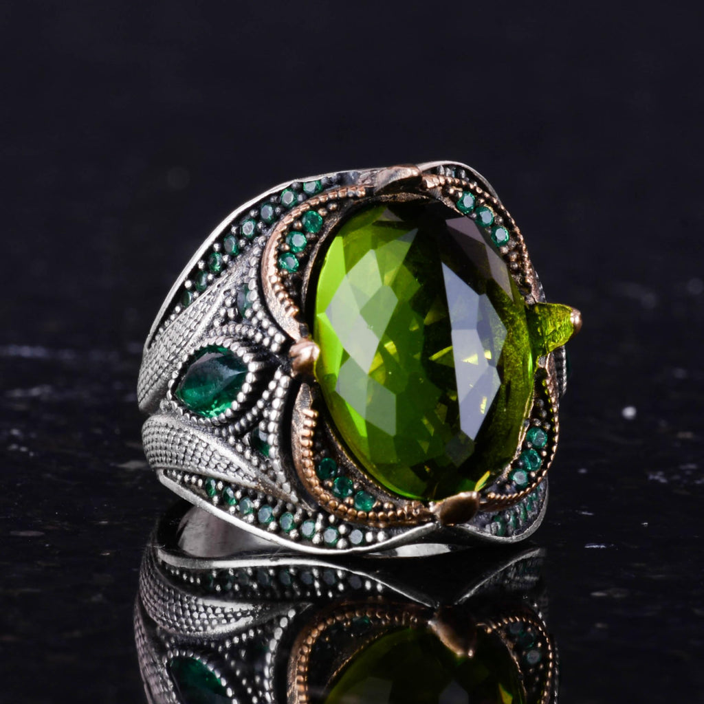 KAMBO Peridot Stone Ring - 925 Sterling Silver - Handmade Men's Ring — 6