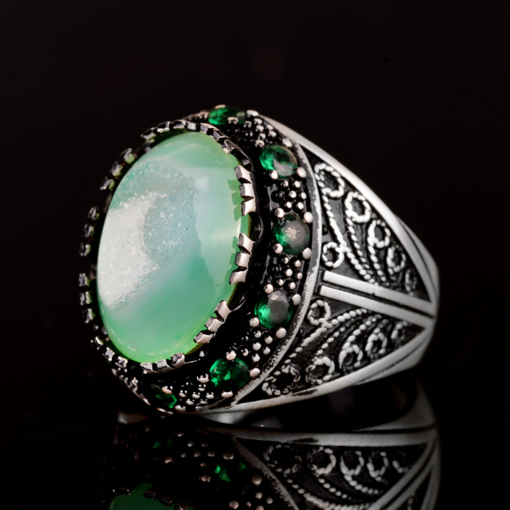Crystal Druzy Quartz Stone Ring, 925 Sterling Silver Men's Ring (Model-2) — 5