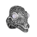 KAMBO Natural Stone Dragon Large Ring - Men's 925 Sterling Silver Gothic Handmade Statement Jewelry (Moonstone)