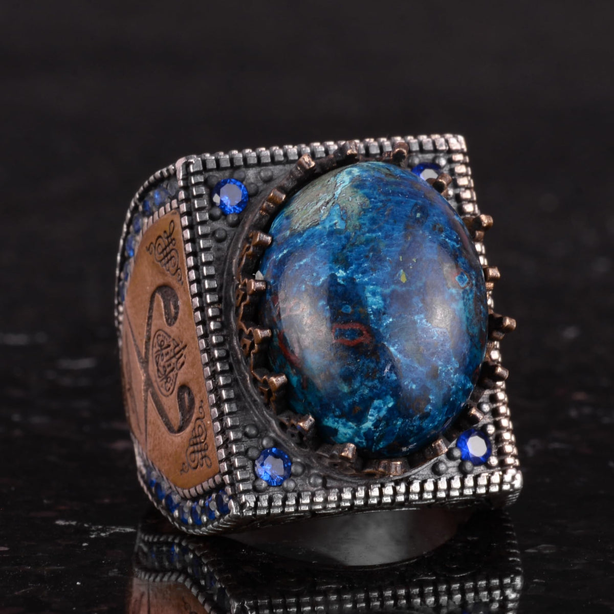 Natural Stone Ring - 925 Sterling Silver Islamic Ring - Handmade Calligraphy Ring — 5