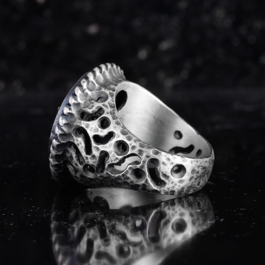 KAMBO Bronze Seal Round Men's Ring 925 Sterling Silver – Vintage Statement Ring (Wolf Head) — 7