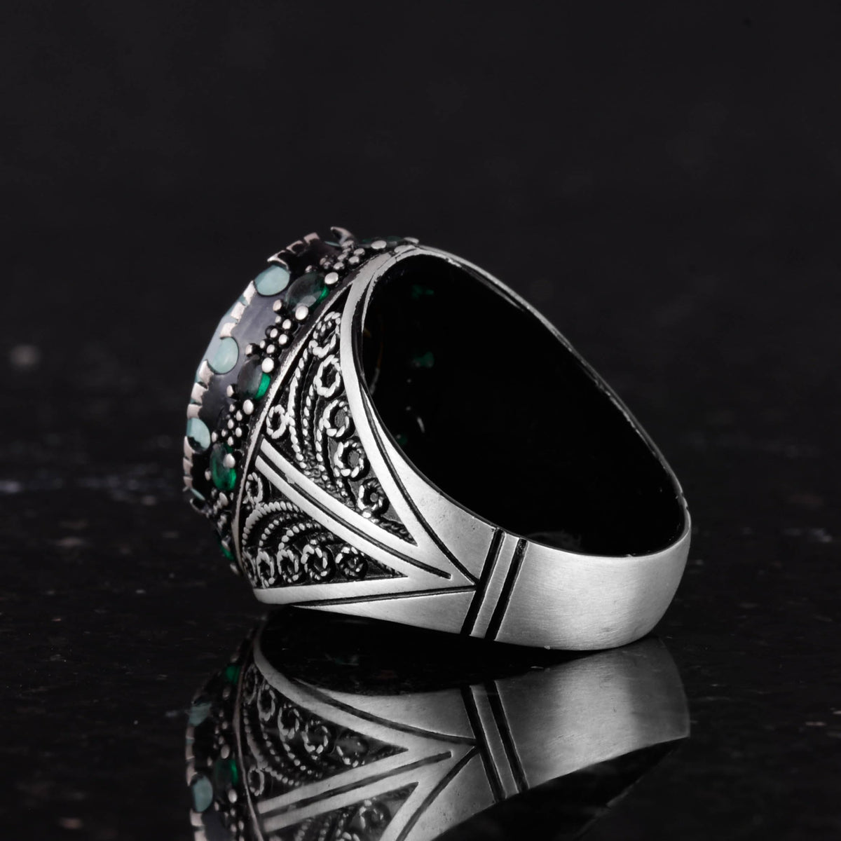 Natural Amazonite Stone Ring - 925 Sterling Silver Handmade Men's Jewelry — 7