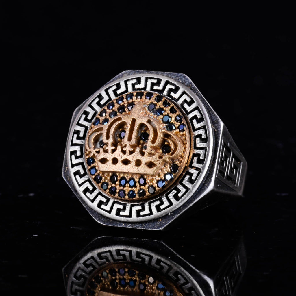 925 Sterling Silver Ring – Greek Key Pattern Men's Ring – Handmade Ring (King's Crown) — 6