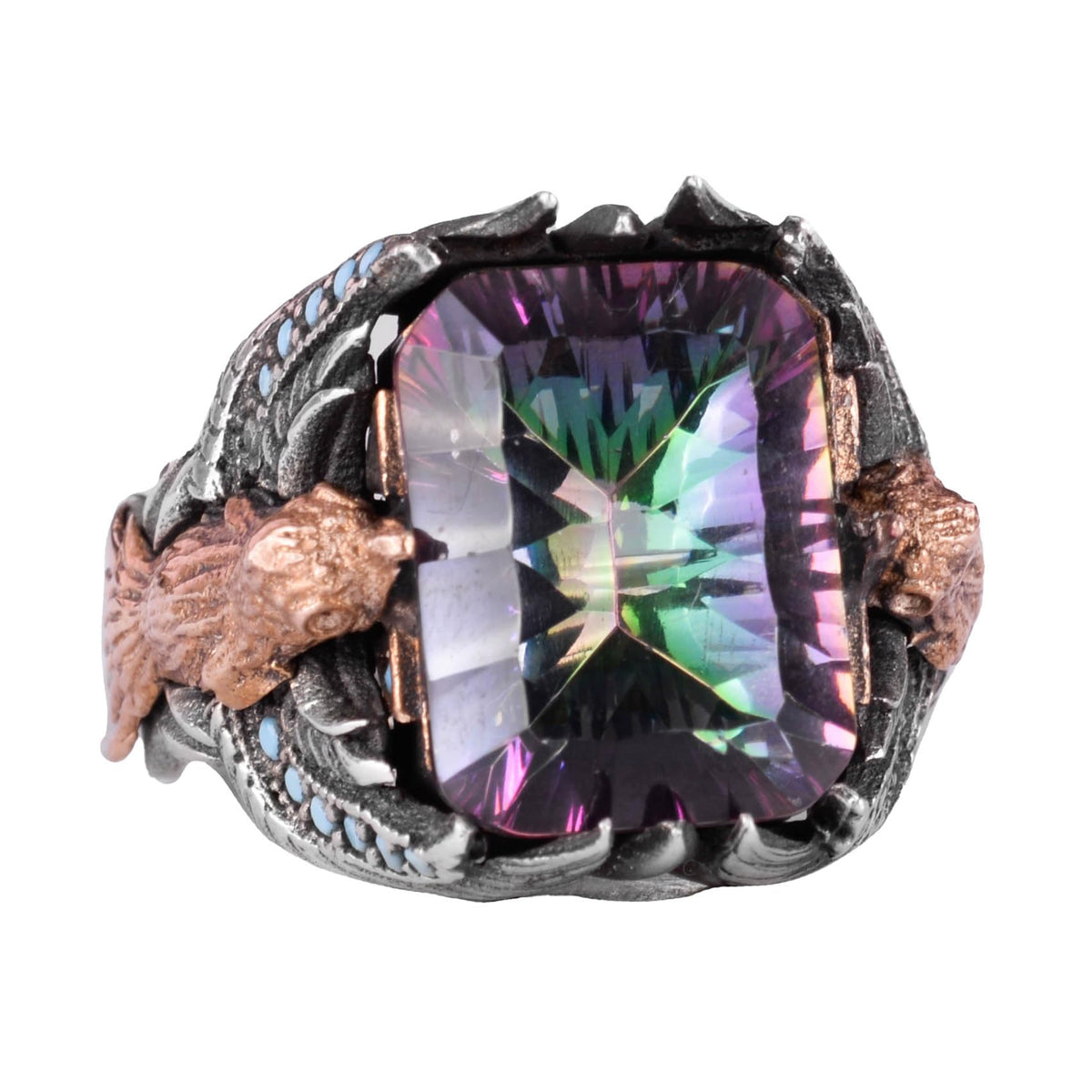 Handmade 925 Sterling Silver Men's Eagle Ring, Mystic Topaz Stone