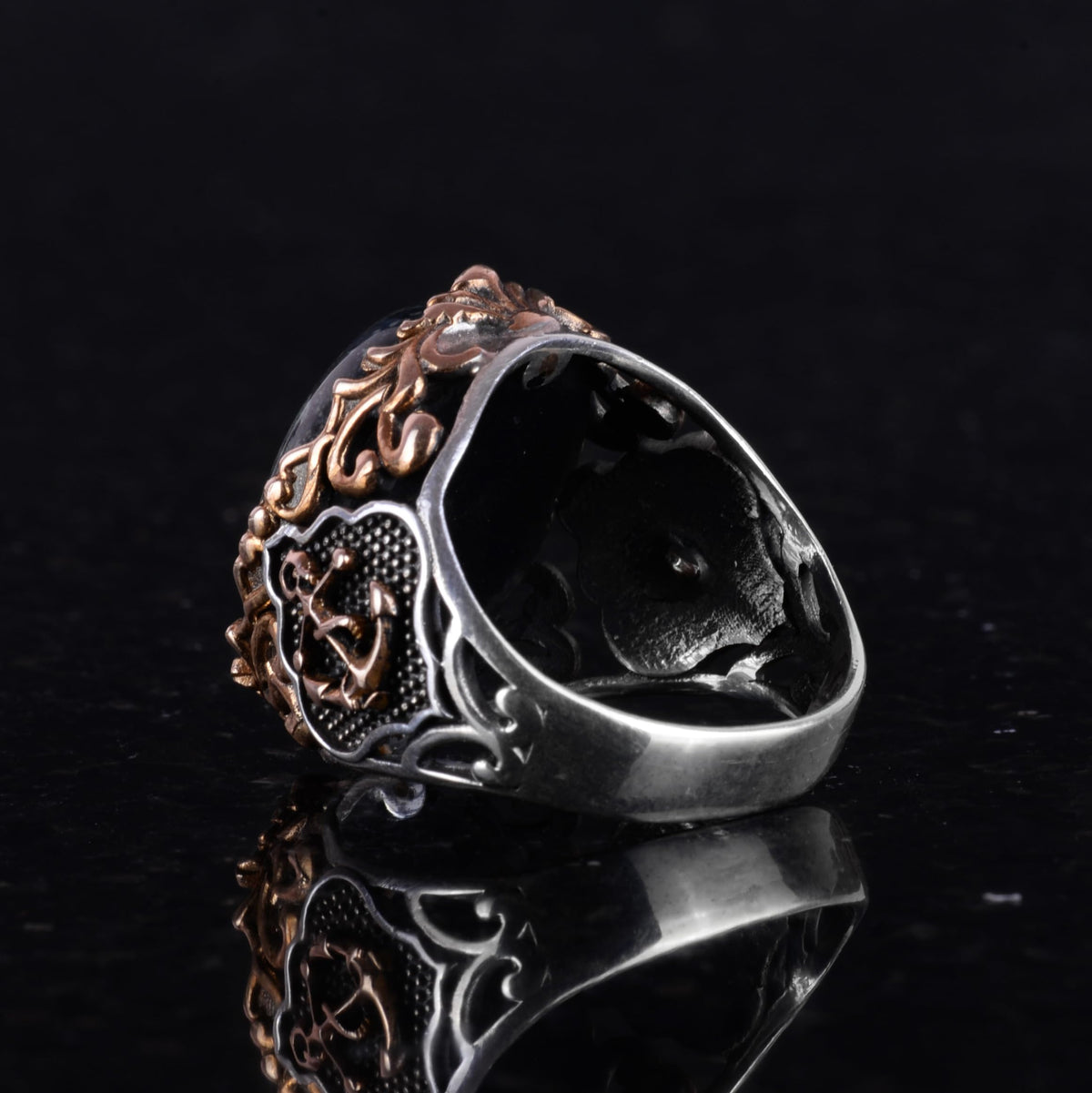 Anchor Ring, Green Blue Stone Ring - 925 Sterling Silver Men's Ring — 6
