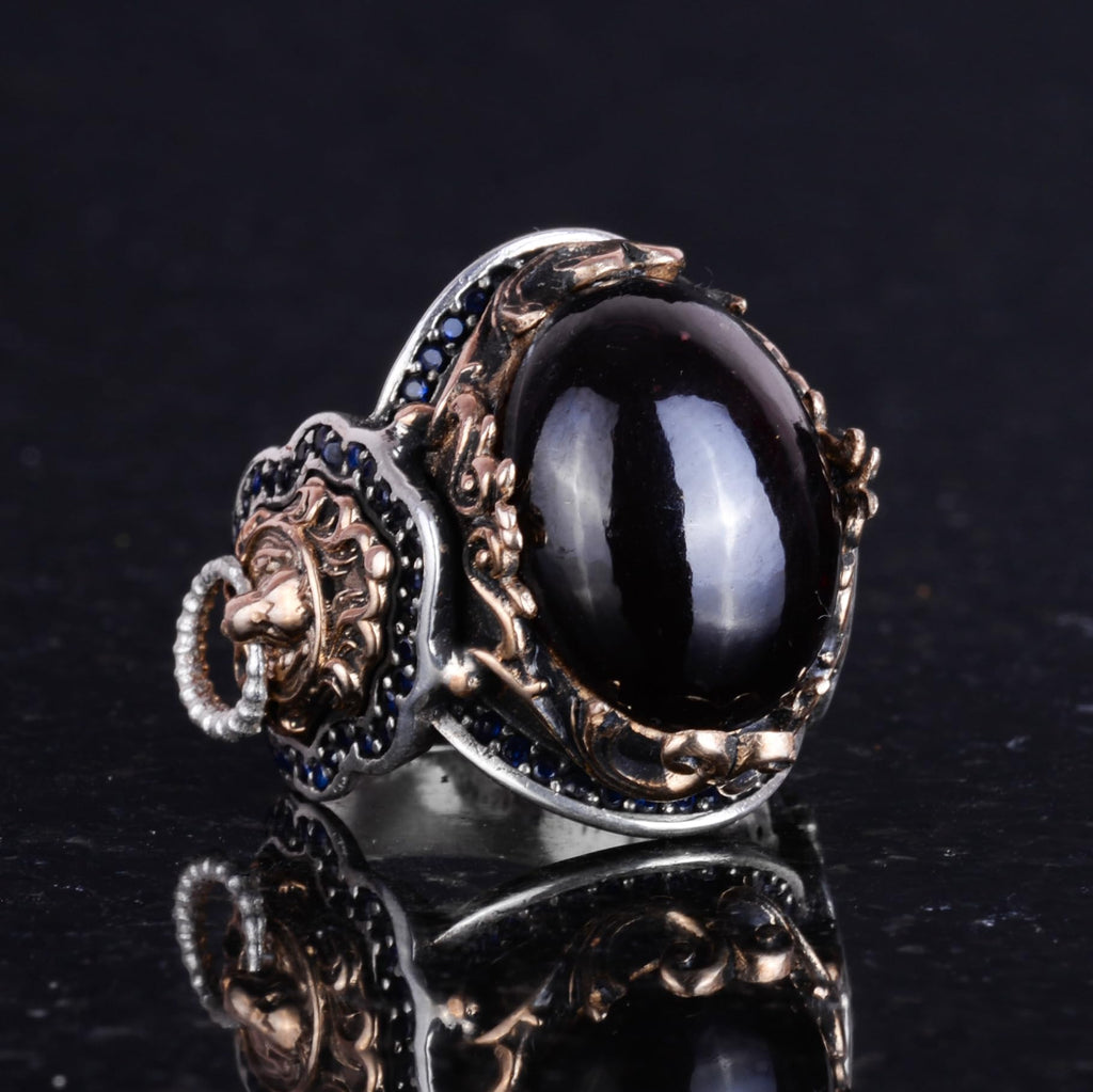Natural Garnet Stone Ring - KAMBO 925 Sterling Silver Men's Ring — 6