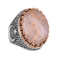 KAMBO 925 Sterling Silver Men's Natural Stone Ring - Moon and Star Design - Handmade Vintage Jewelry (Golden Rutilated Quartz)